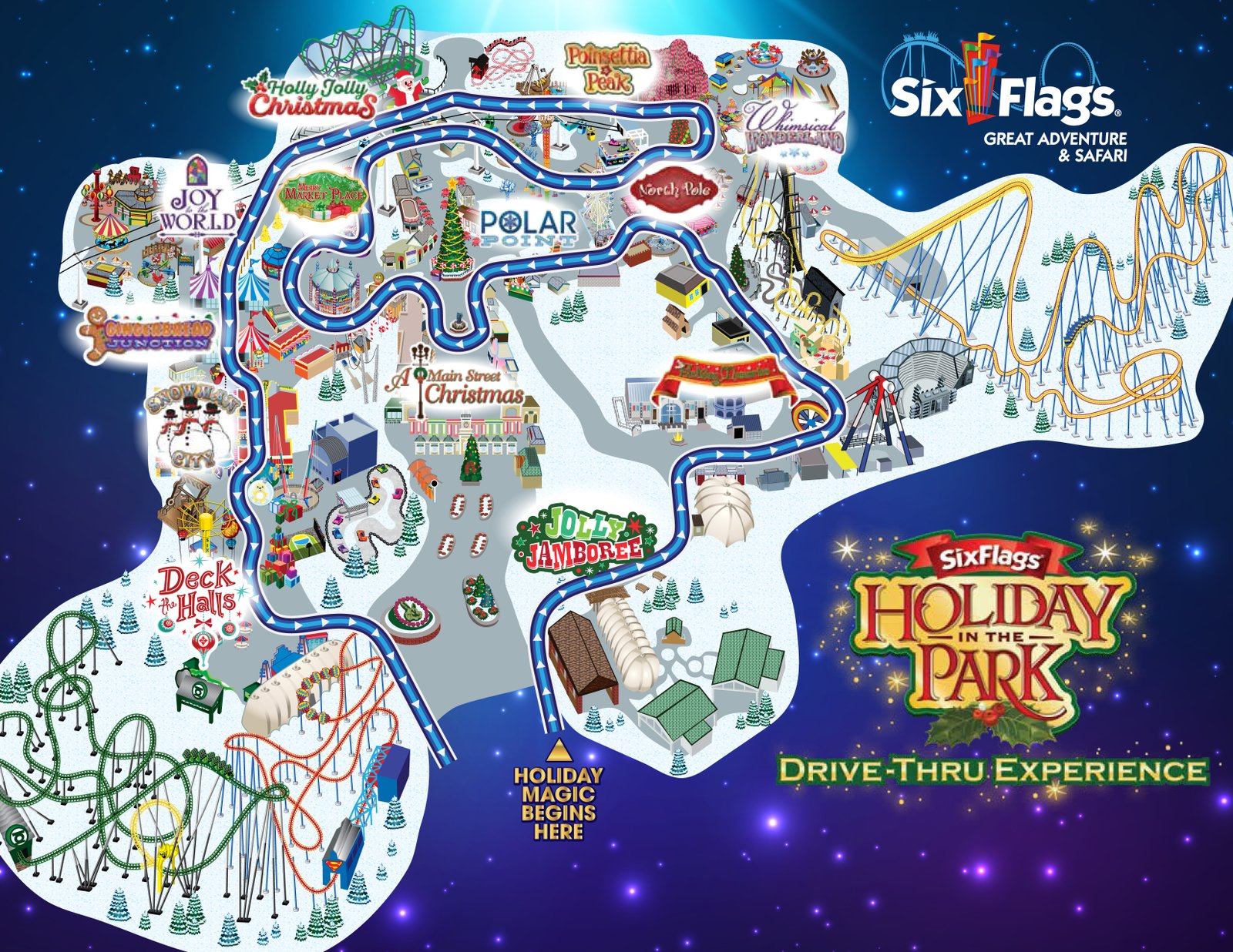 Great Adventure History 2020 Holiday in the Park Drive Thru Experience Map